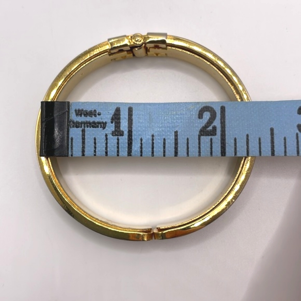 Gold Tone Faux Pearl Channel Hinged Clamper Bracelet SMALL - Picture 10 of 10